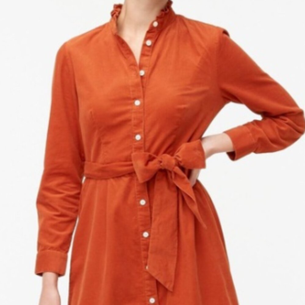 J. Crew | Dresses | Corduroy Ruffle Neck Shirt Dress. size 4 - Picture 2 of 12